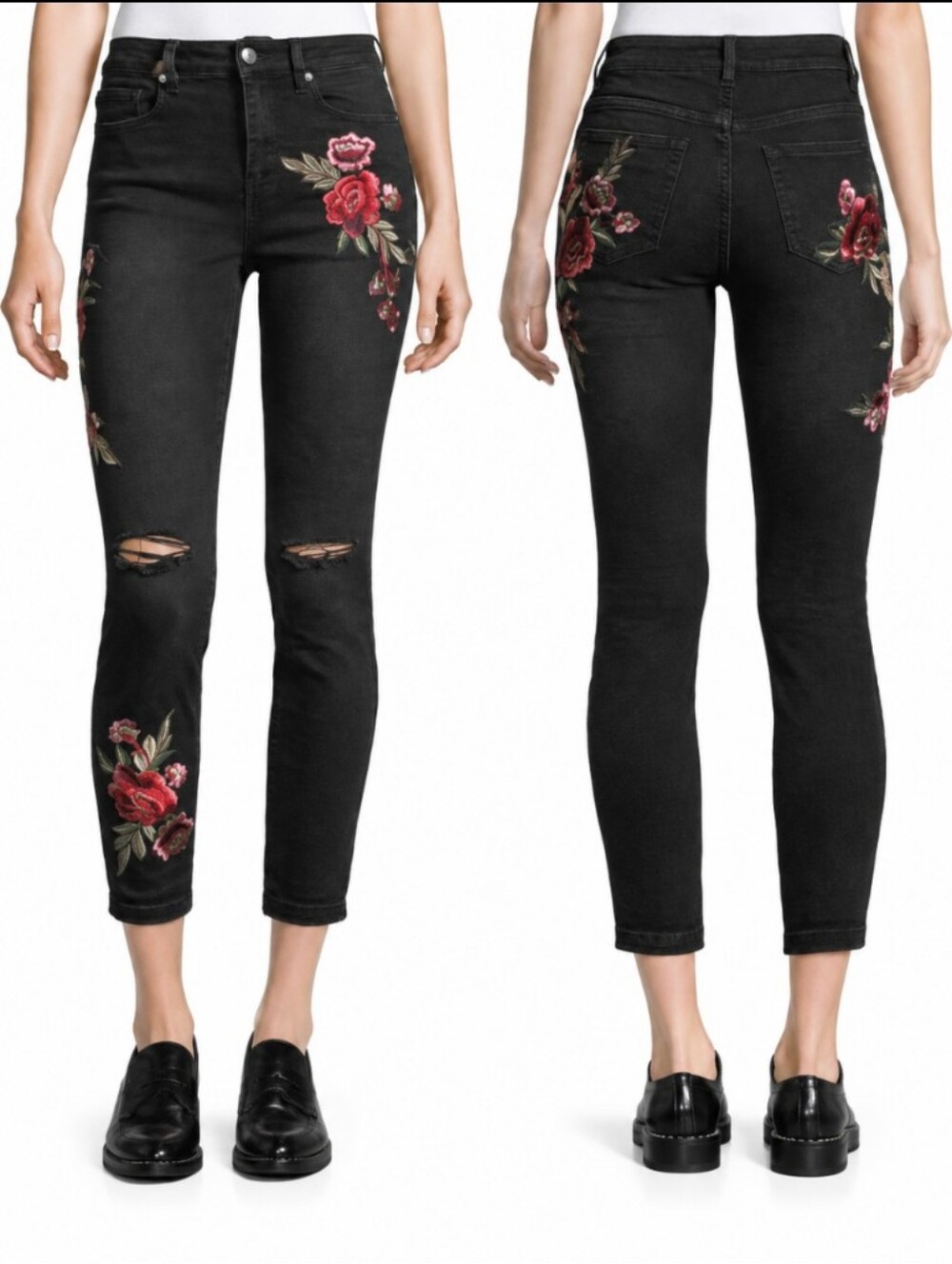 Nanette Leopore Embroidered Floral Broadway Crop Skinny Jeans
